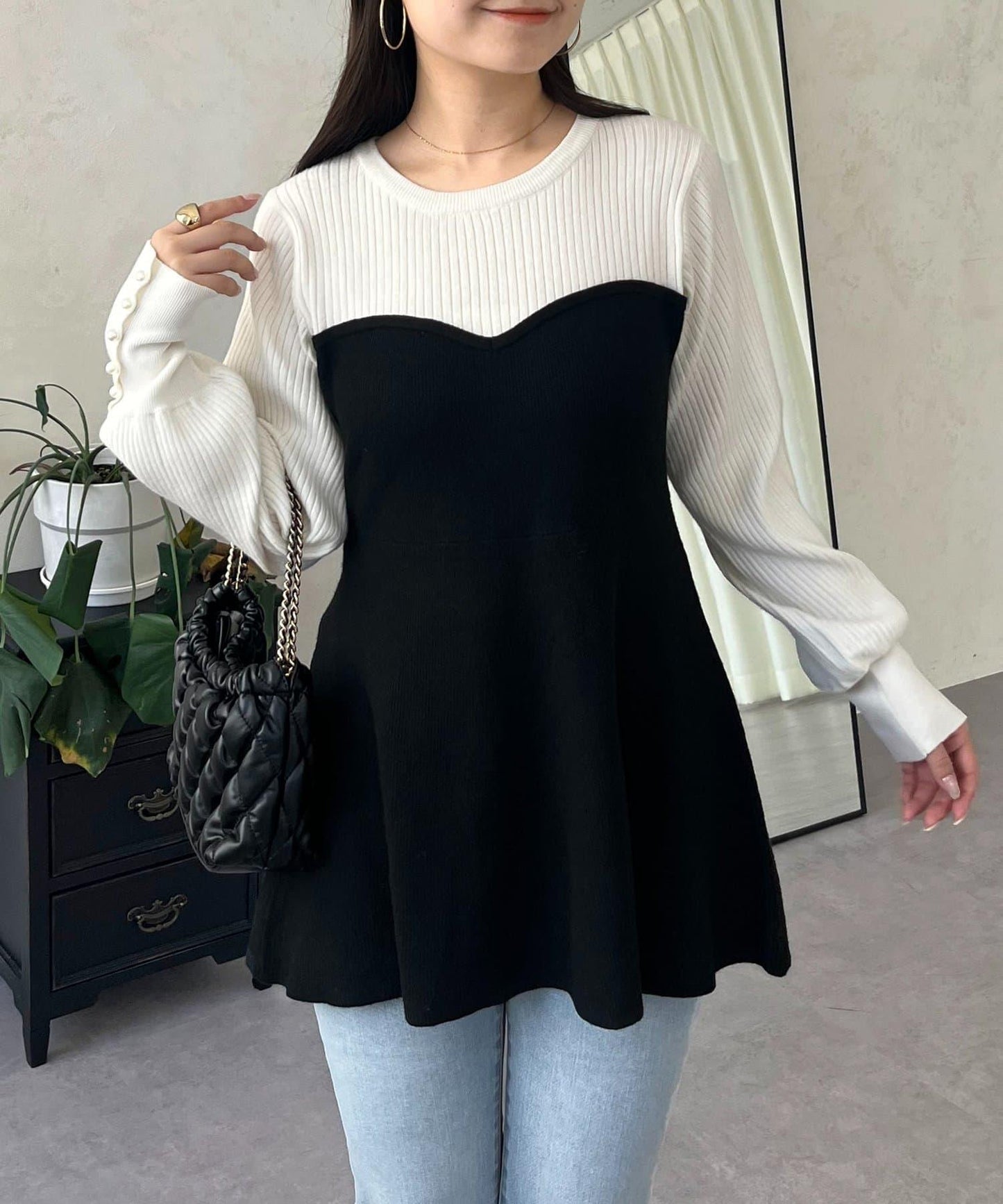 荷葉邊吊帶拼接針織衫