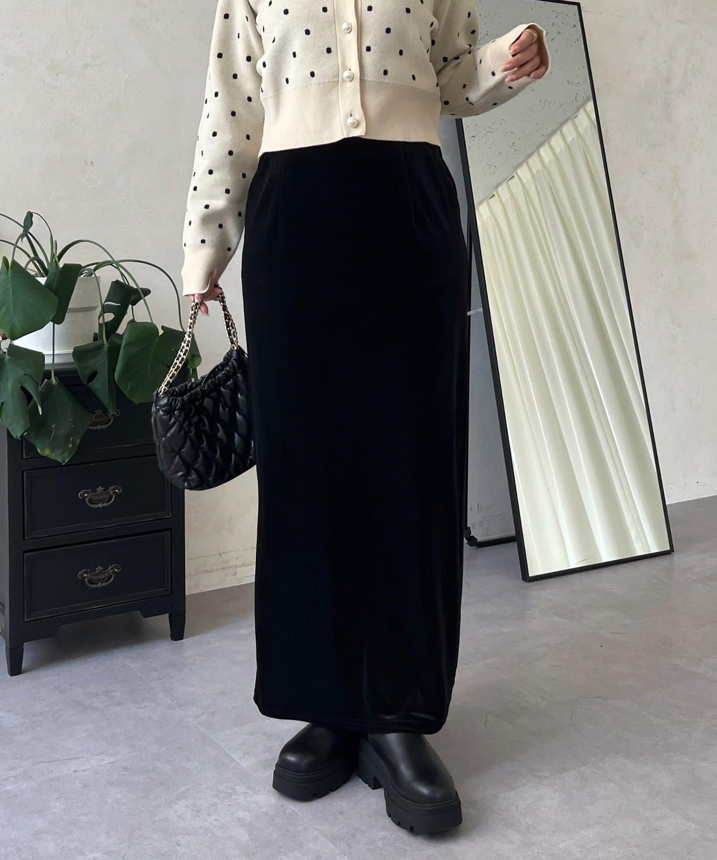 彈力天鵝絨直筒裙