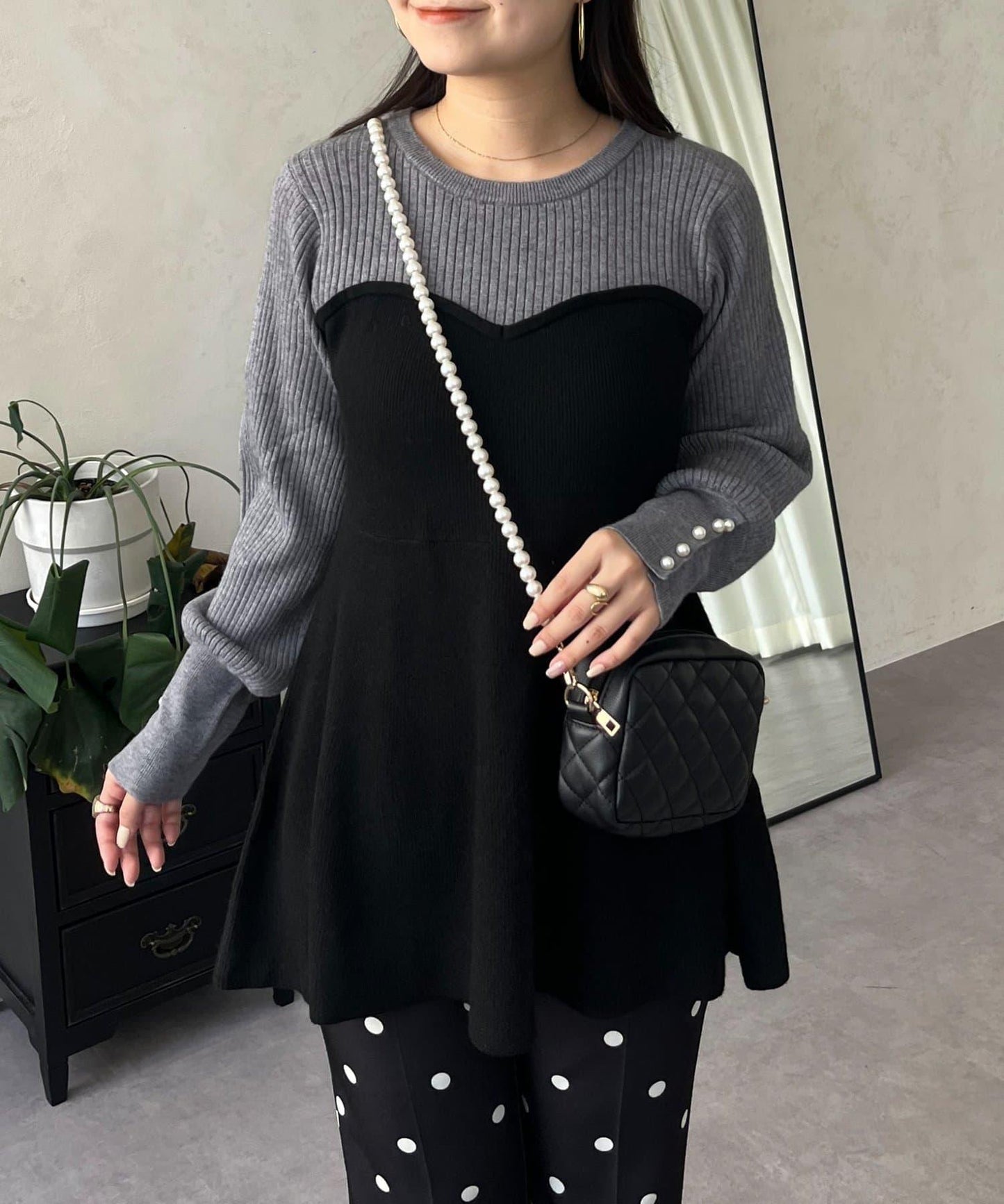 荷葉邊吊帶拼接針織衫