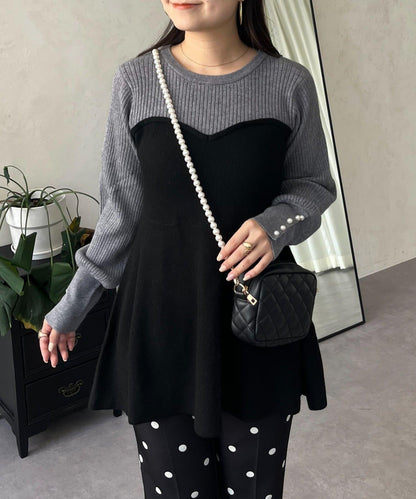 荷葉邊吊帶拼接針織衫