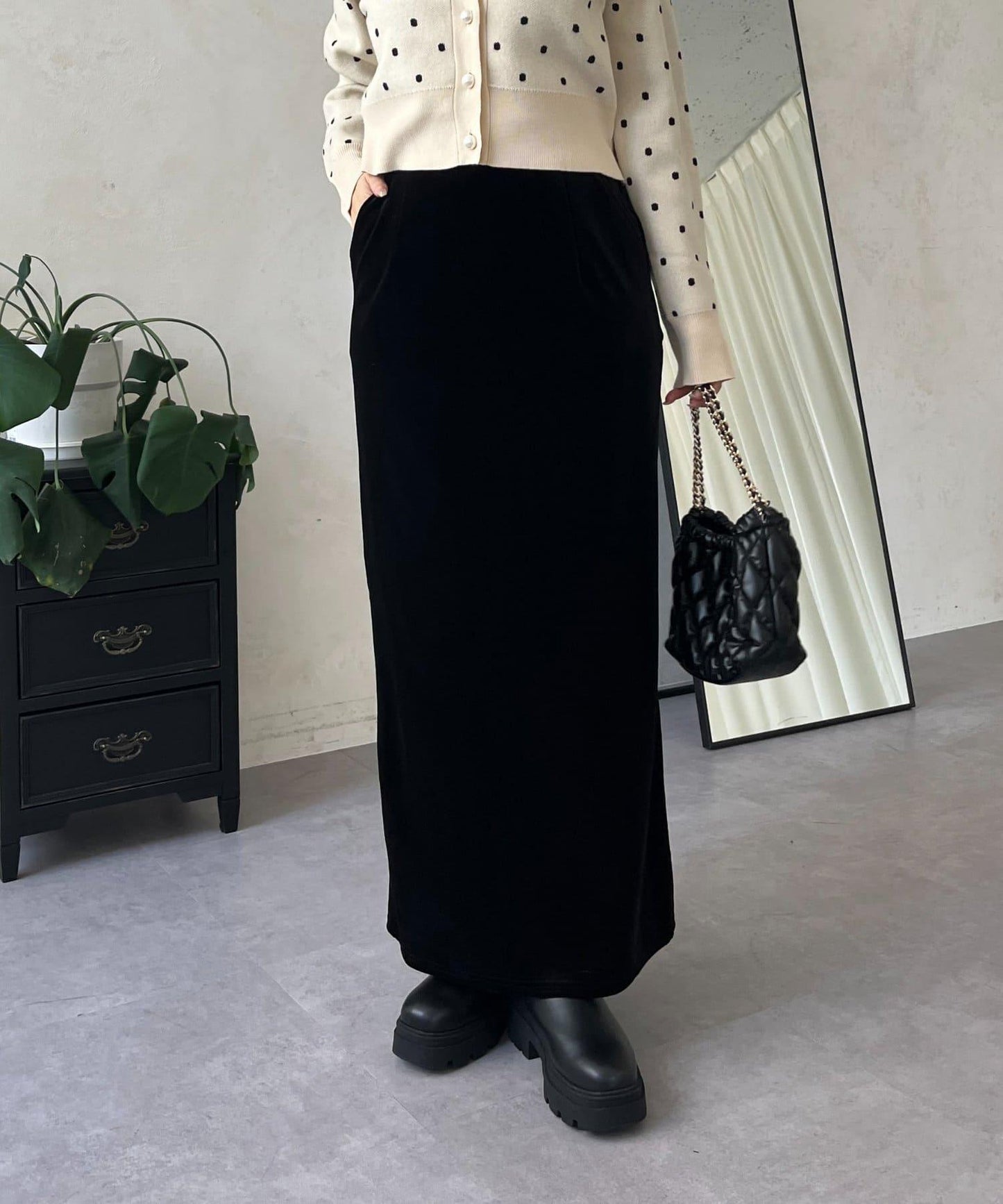 彈力天鵝絨直筒裙