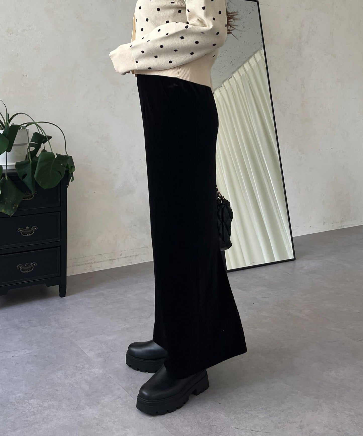 彈力天鵝絨直筒裙