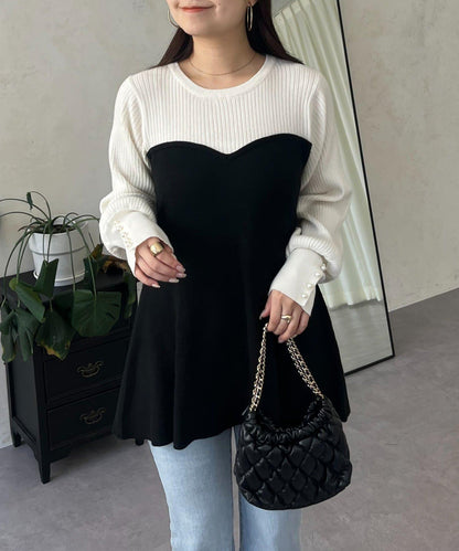 荷葉邊吊帶拼接針織衫