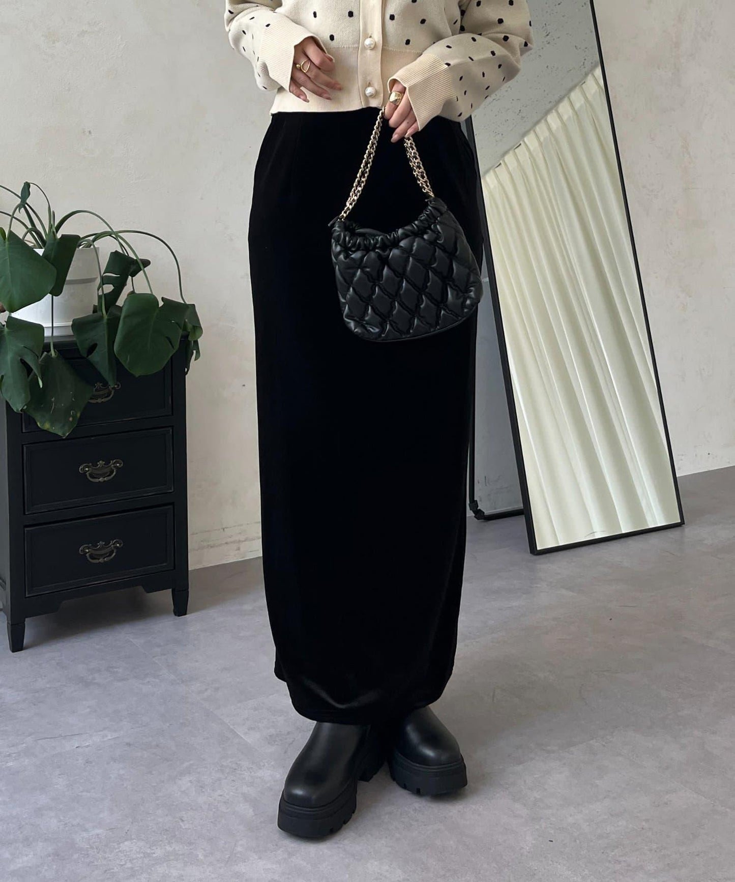 彈力天鵝絨直筒裙