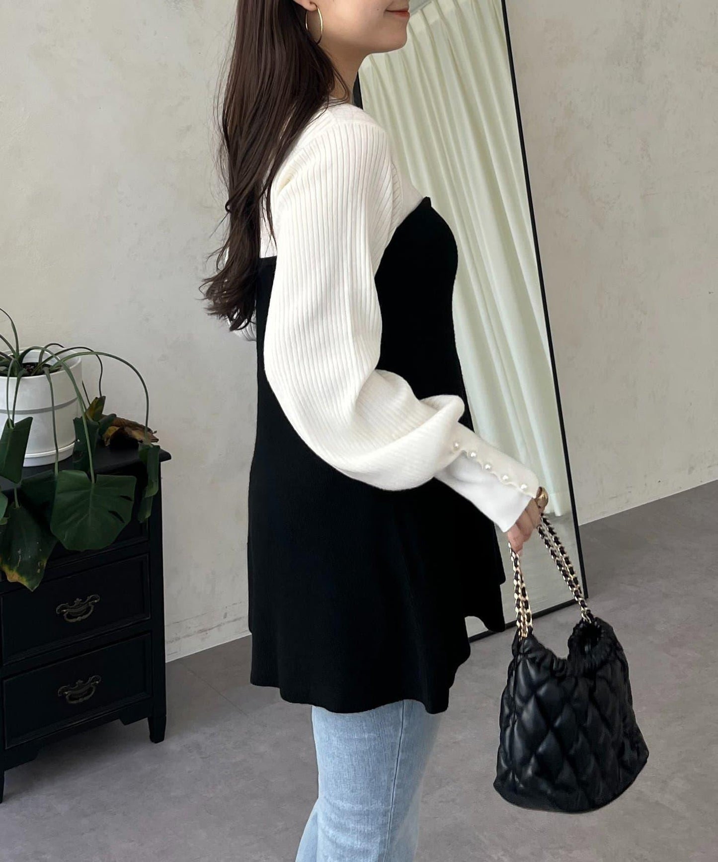 荷葉邊吊帶拼接針織衫
