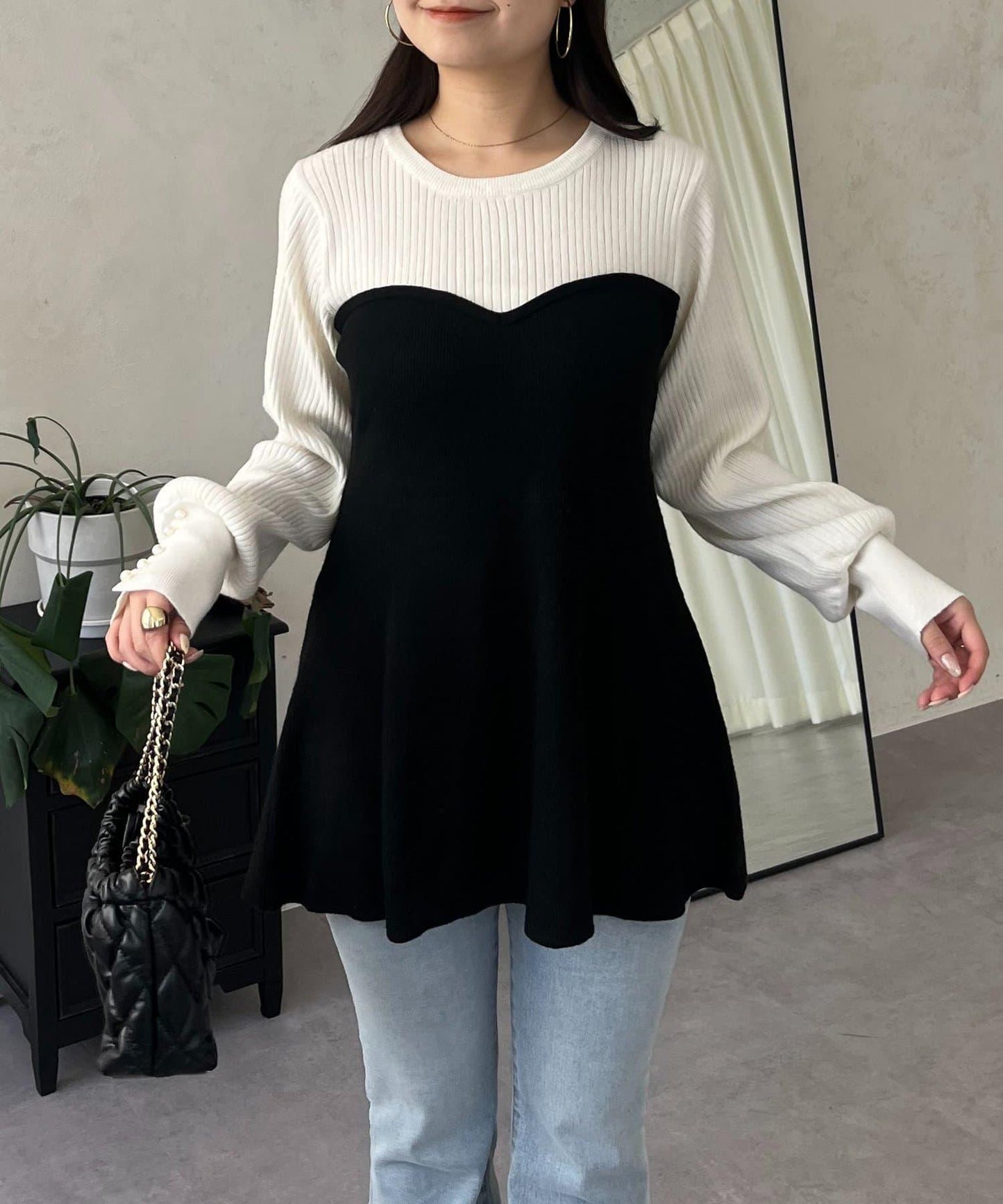 荷葉邊吊帶拼接針織衫