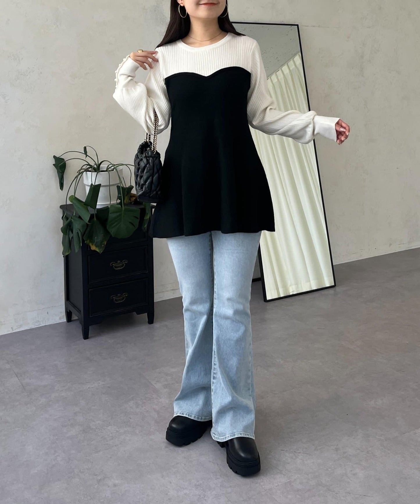 荷葉邊吊帶拼接針織衫