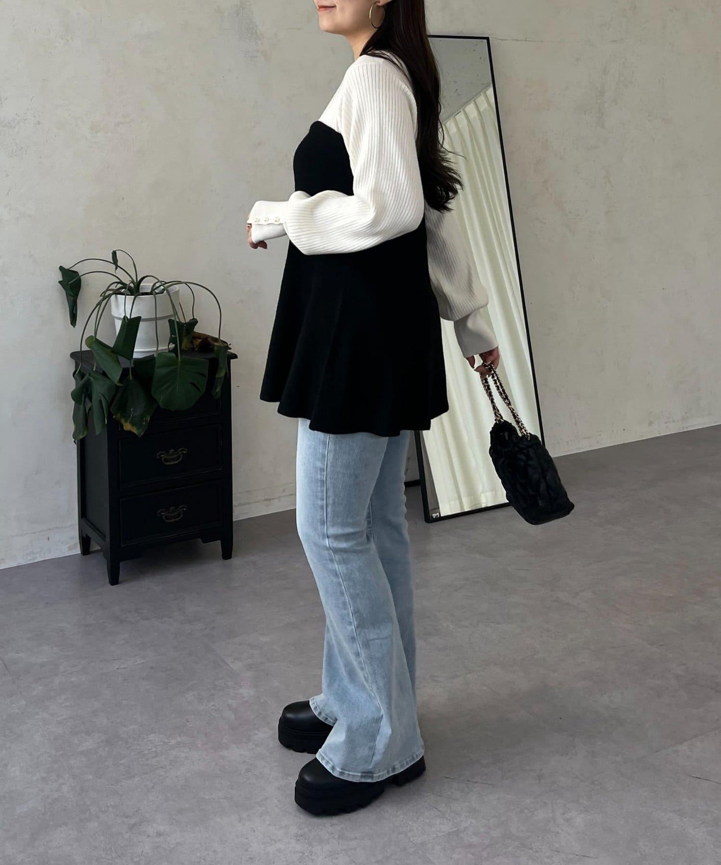 荷葉邊吊帶拼接針織衫