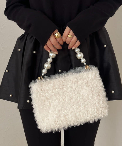 珍珠手柄捲毛絨單肩包