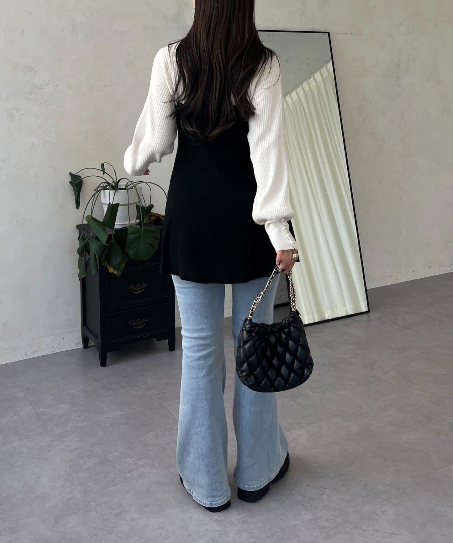 荷葉邊吊帶拼接針織衫