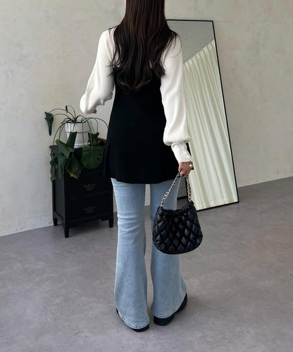 荷葉邊吊帶拼接針織衫