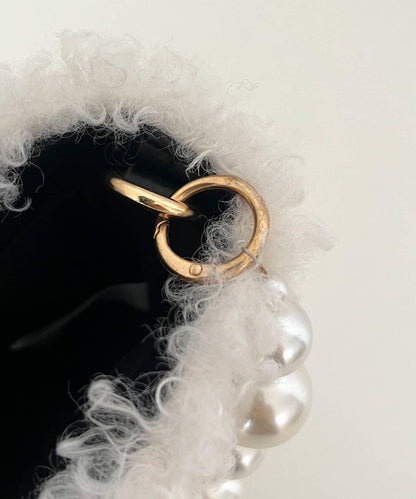 珍珠手柄捲毛絨單肩包