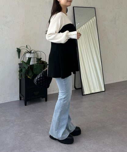 荷葉邊吊帶拼接針織衫