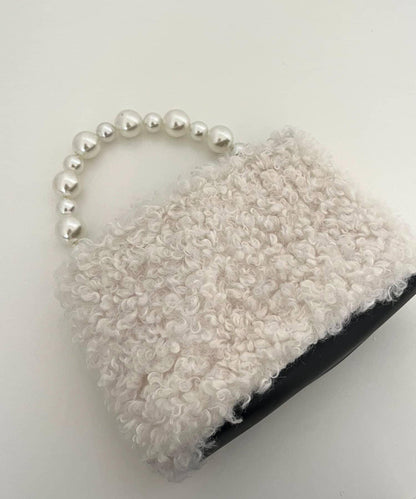 珍珠手柄捲毛絨單肩包