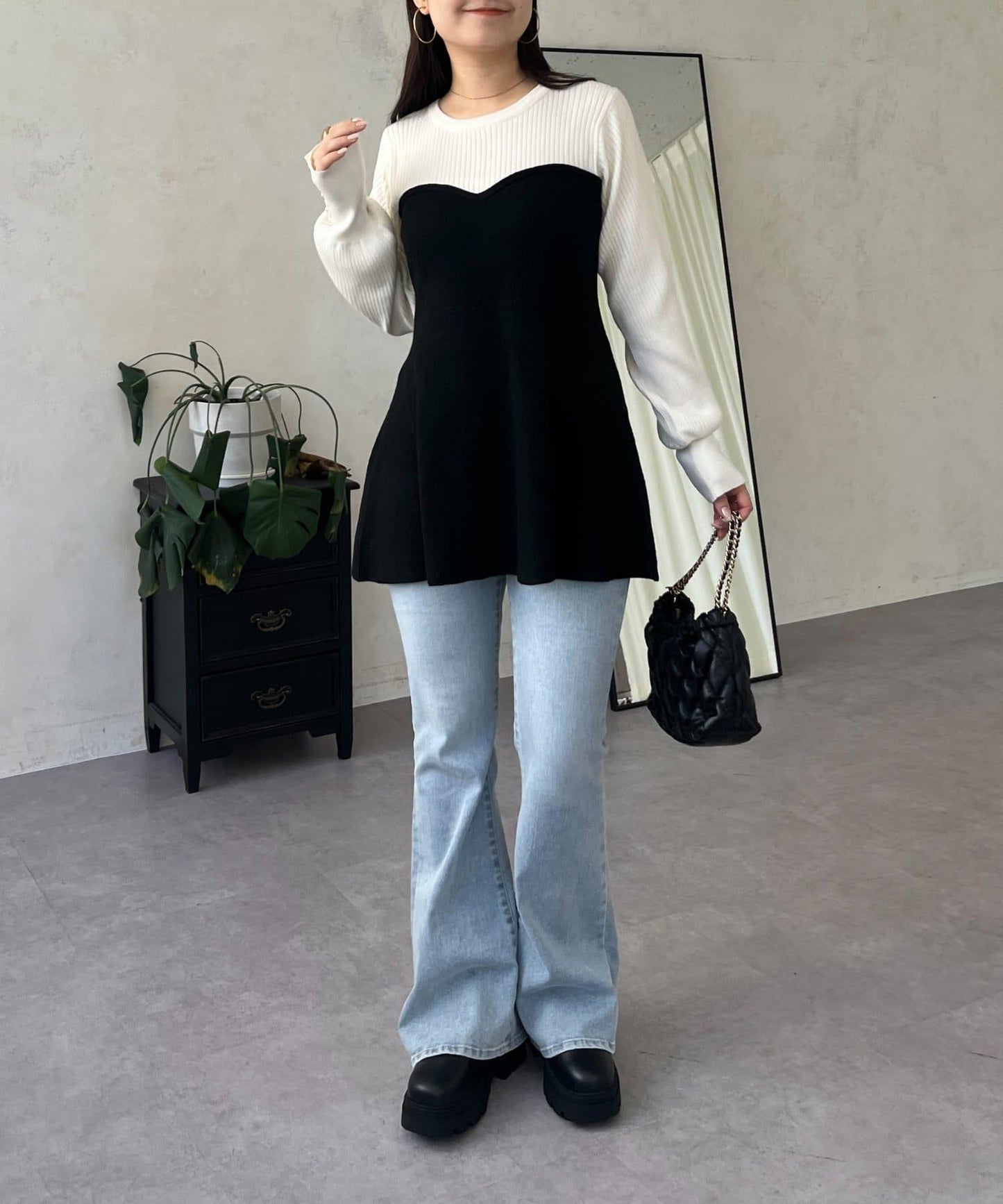 荷葉邊吊帶拼接針織衫