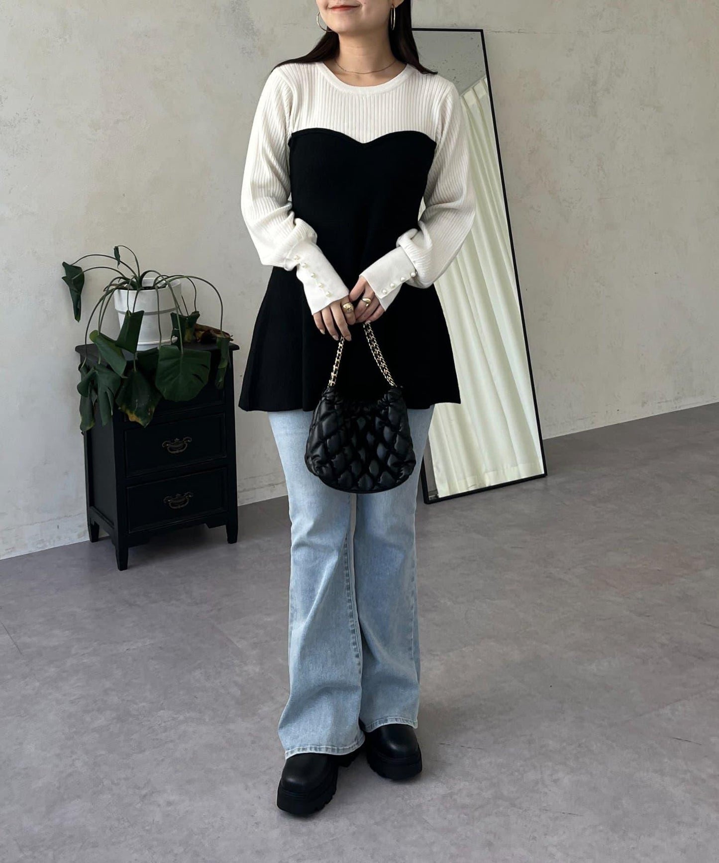 荷葉邊吊帶拼接針織衫