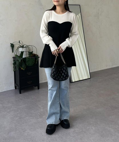 荷葉邊吊帶拼接針織衫