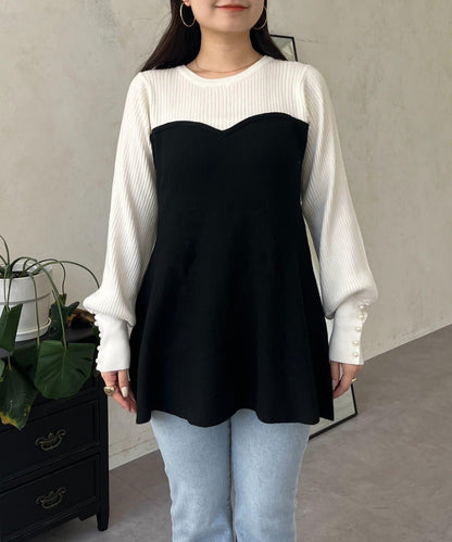 荷葉邊吊帶拼接針織衫