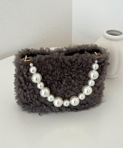 珍珠手柄捲毛絨單肩包