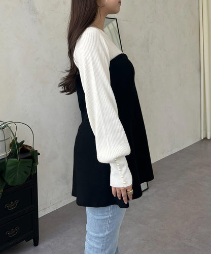 荷葉邊吊帶拼接針織衫