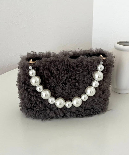 珍珠手柄捲毛絨單肩包