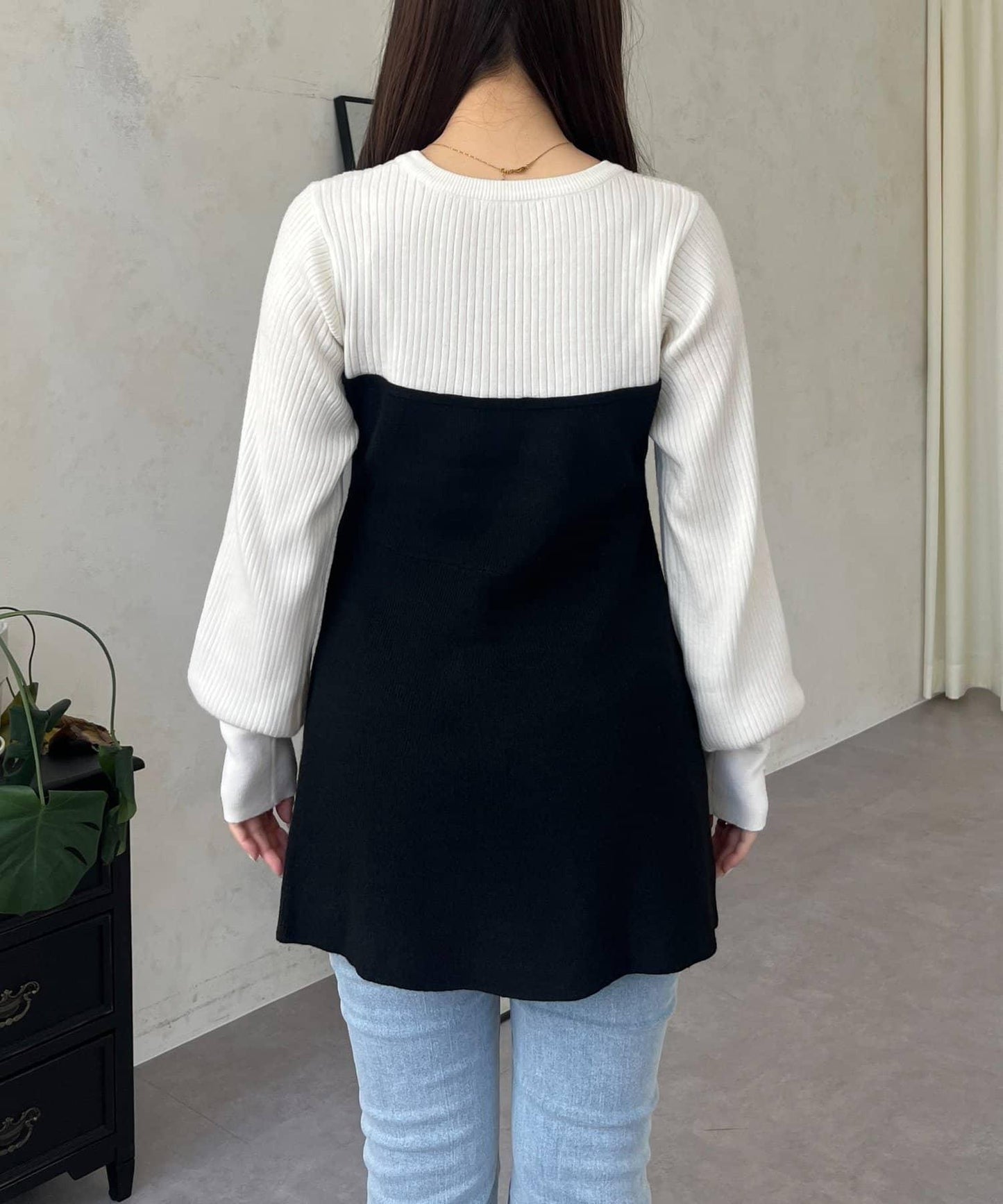 荷葉邊吊帶拼接針織衫