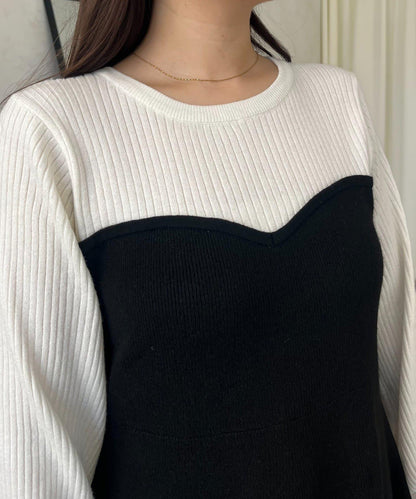 荷葉邊吊帶拼接針織衫