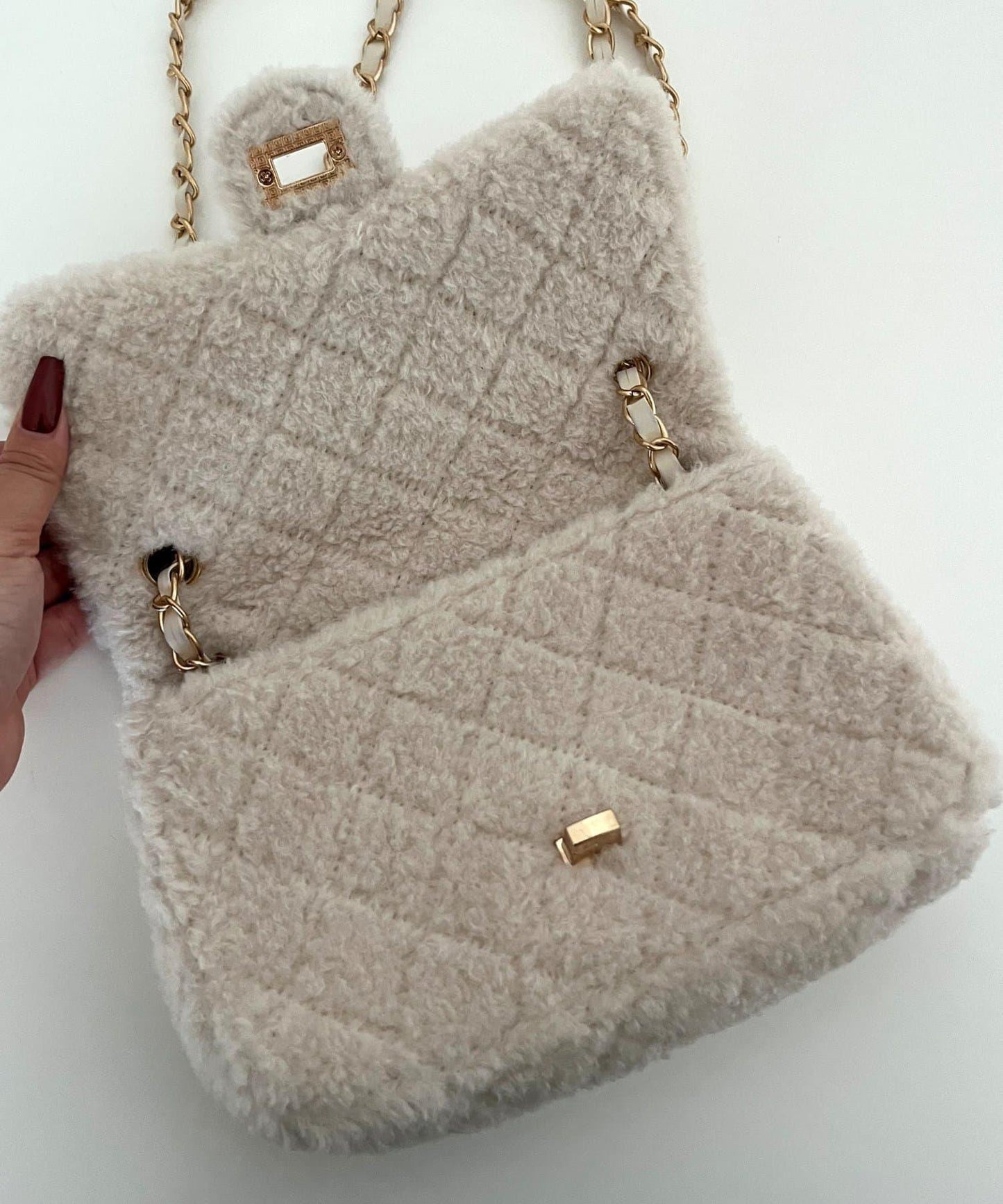 羊羔絨絎縫單肩包