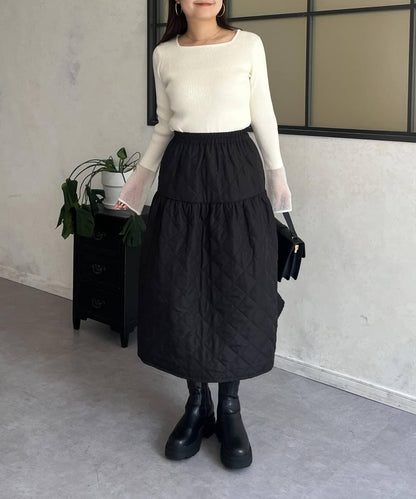 袖部透視方領羅紋針織衫