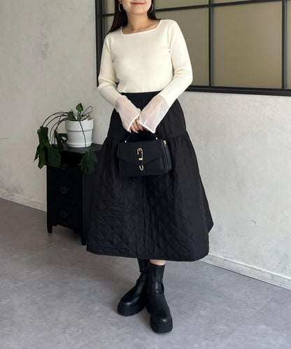 袖部透視方領羅紋針織衫