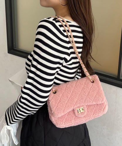 羊羔絨絎縫單肩包