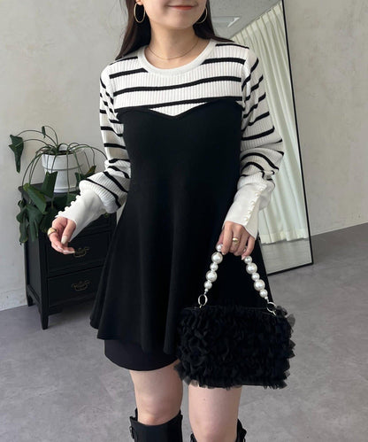 荷葉邊吊帶拼接針織衫