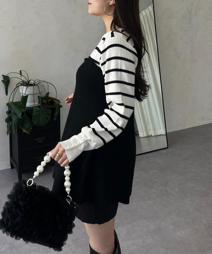 荷葉邊吊帶拼接針織衫