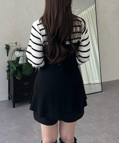 荷葉邊吊帶拼接針織衫