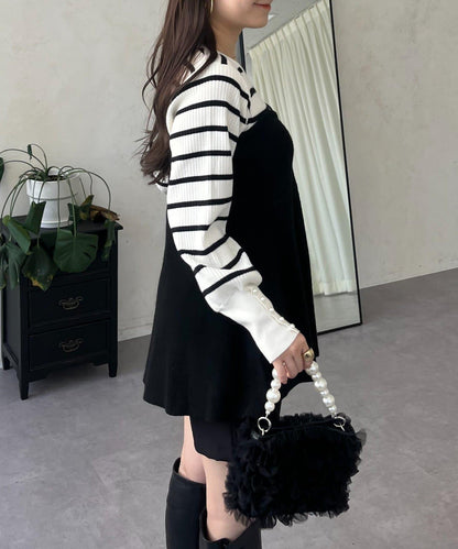 荷葉邊吊帶拼接針織衫