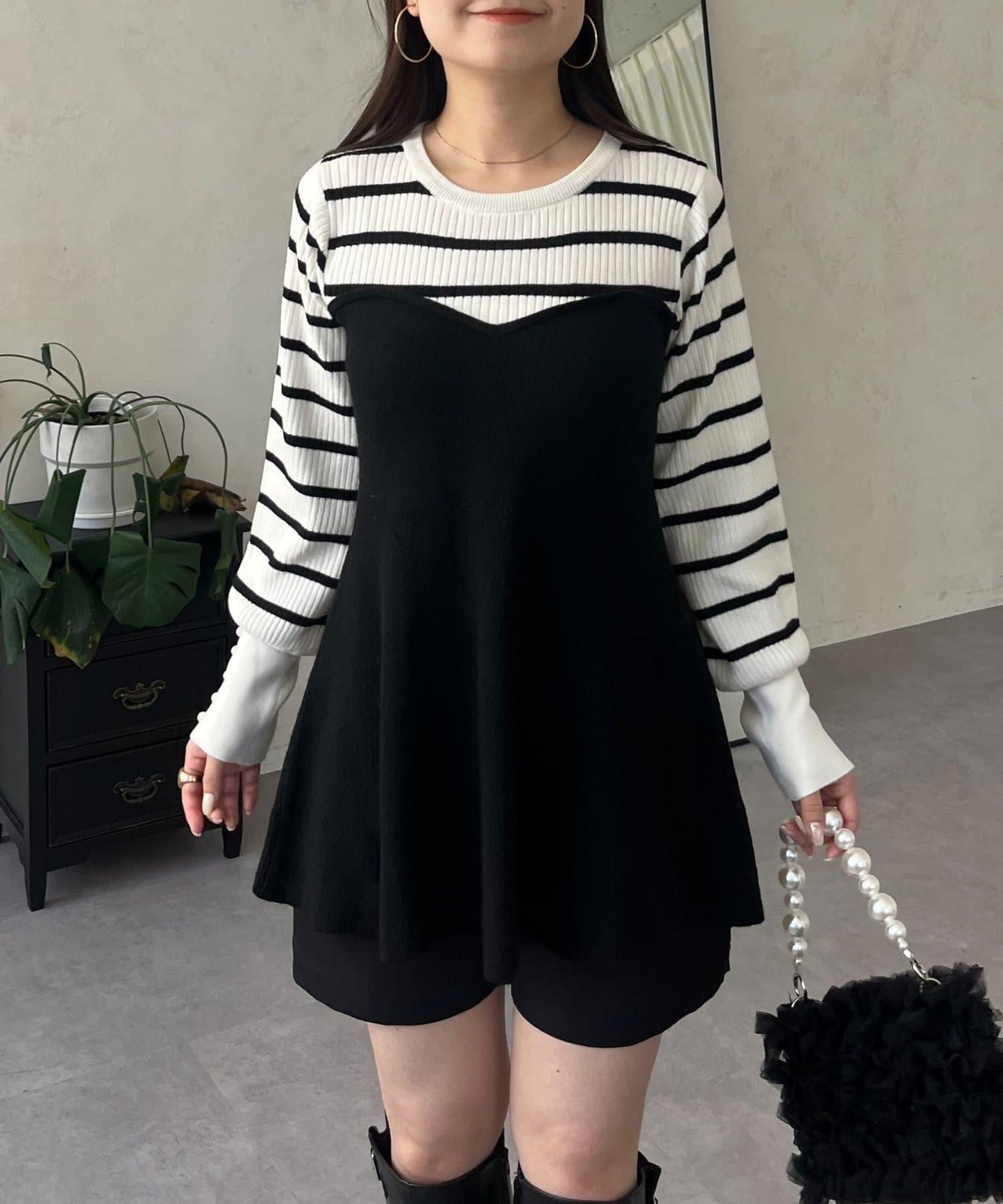 荷葉邊吊帶拼接針織衫