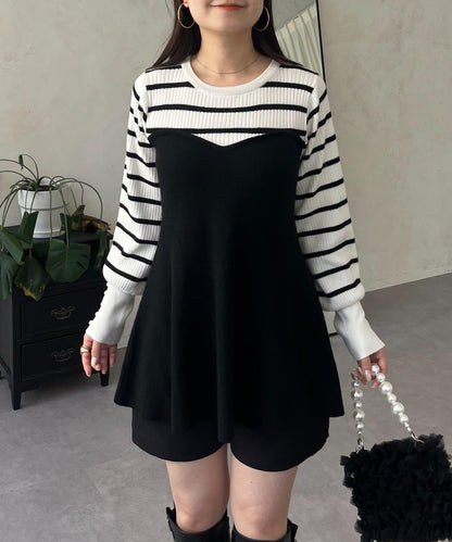 荷葉邊吊帶拼接針織衫