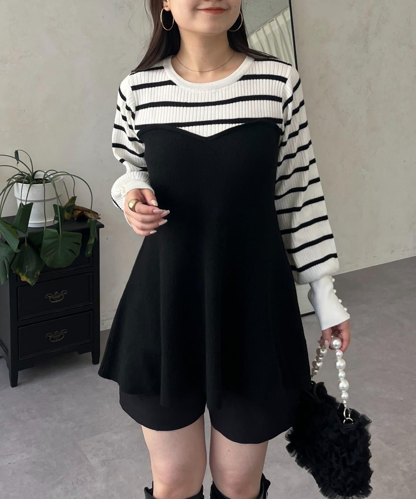 荷葉邊吊帶拼接針織衫