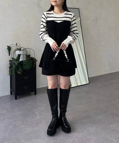 荷葉邊吊帶拼接針織衫