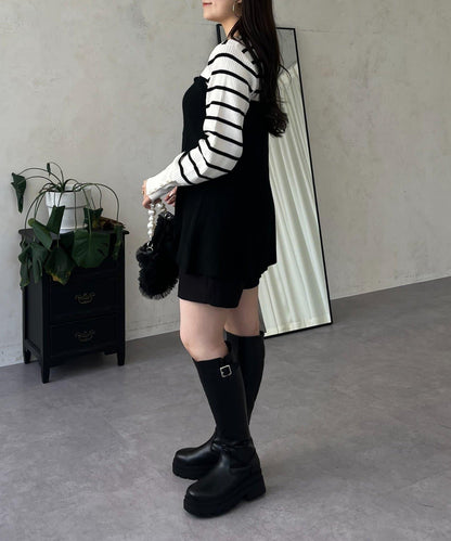 荷葉邊吊帶拼接針織衫