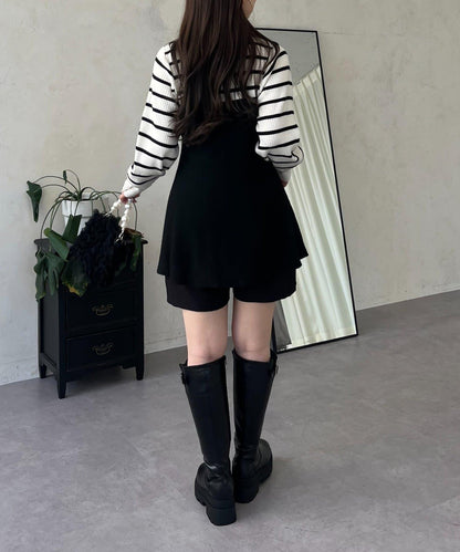 荷葉邊吊帶拼接針織衫