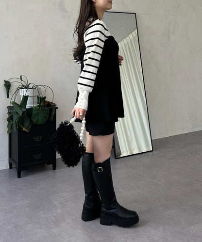 荷葉邊吊帶拼接針織衫