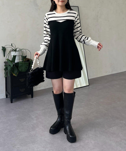 荷葉邊吊帶拼接針織衫