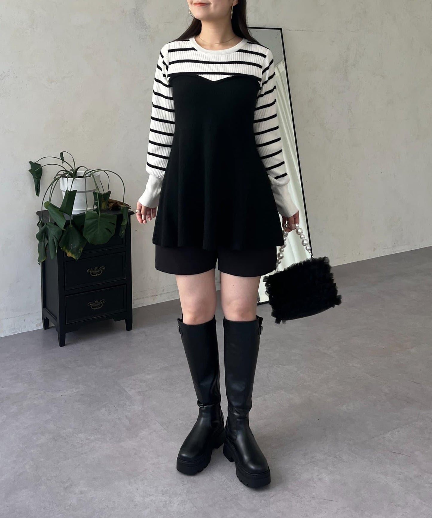 荷葉邊吊帶拼接針織衫