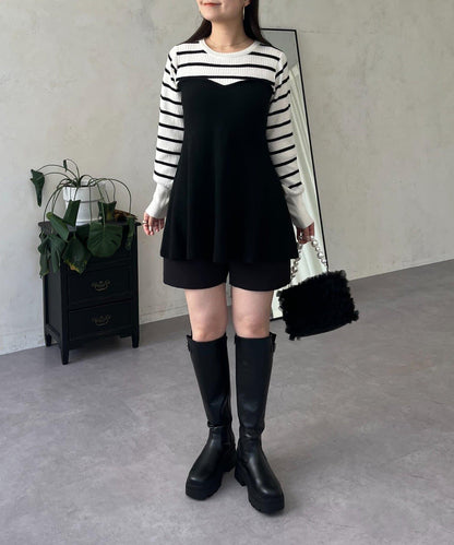 荷葉邊吊帶拼接針織衫