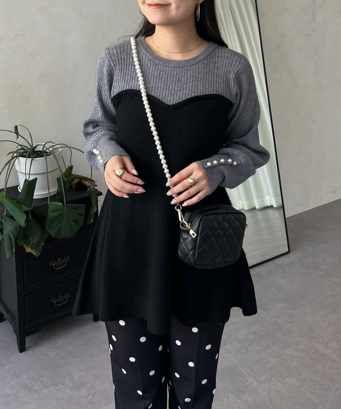 荷葉邊吊帶拼接針織衫