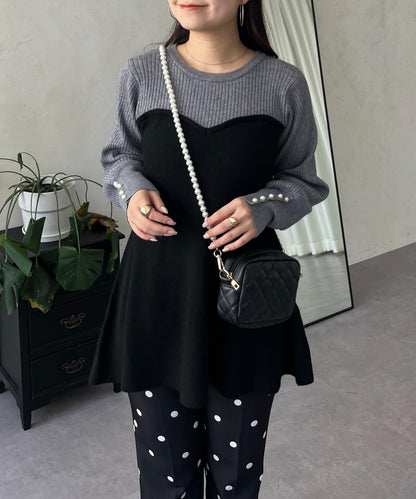 荷葉邊吊帶拼接針織衫