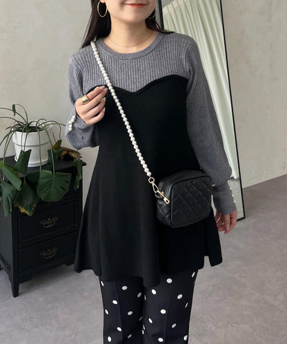 荷葉邊吊帶拼接針織衫