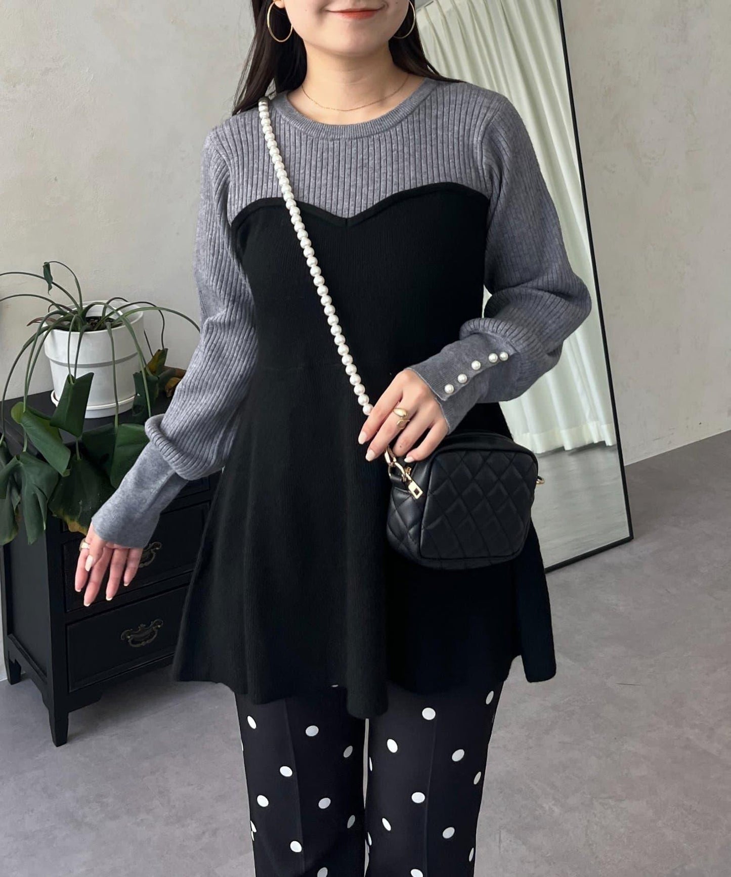 荷葉邊吊帶拼接針織衫