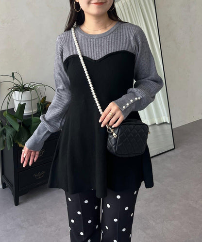 荷葉邊吊帶拼接針織衫